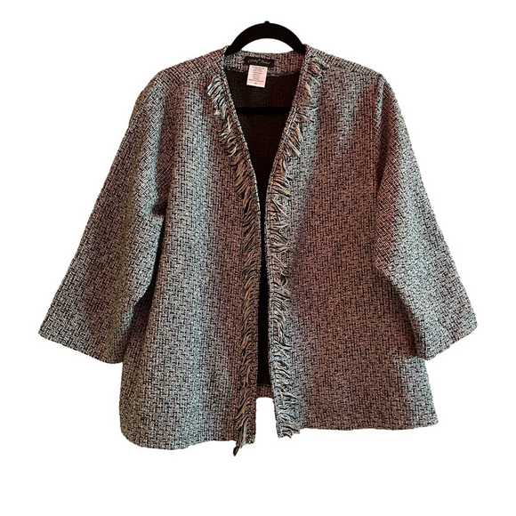 Gorgeous Slinky Tweed Open Front Fringed Edged Jacket Woman’s Size 2X NWOT - Picture 1 of 10